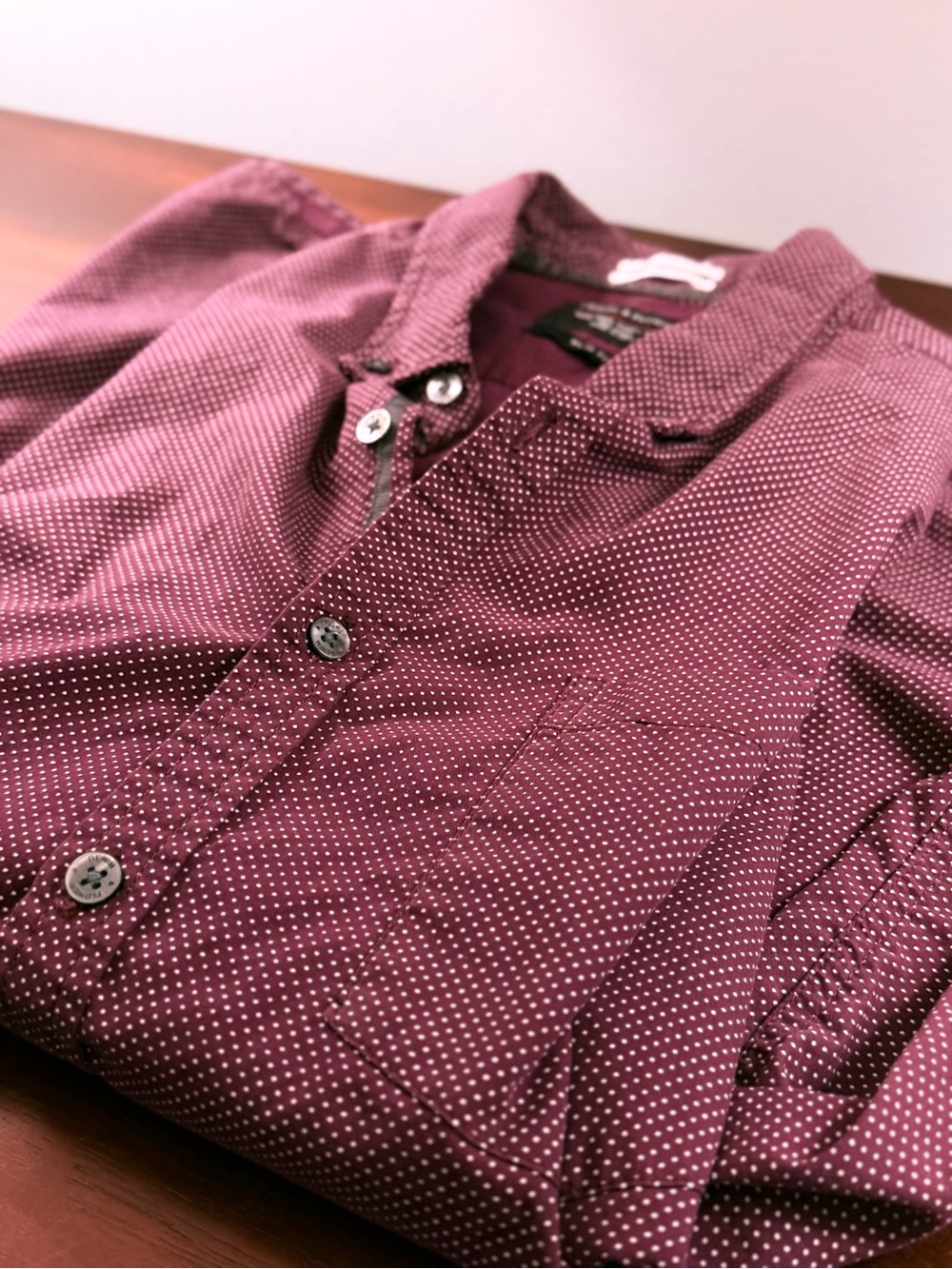 Denim & Flower Burgundy Polka Dot Short Sleeve Shirt – XL